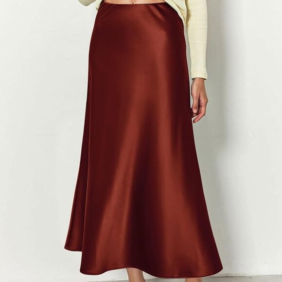 Chic Rust Brown/Orange Satin Slip Skirt Multiple Sizes New - Picture 2 of 4